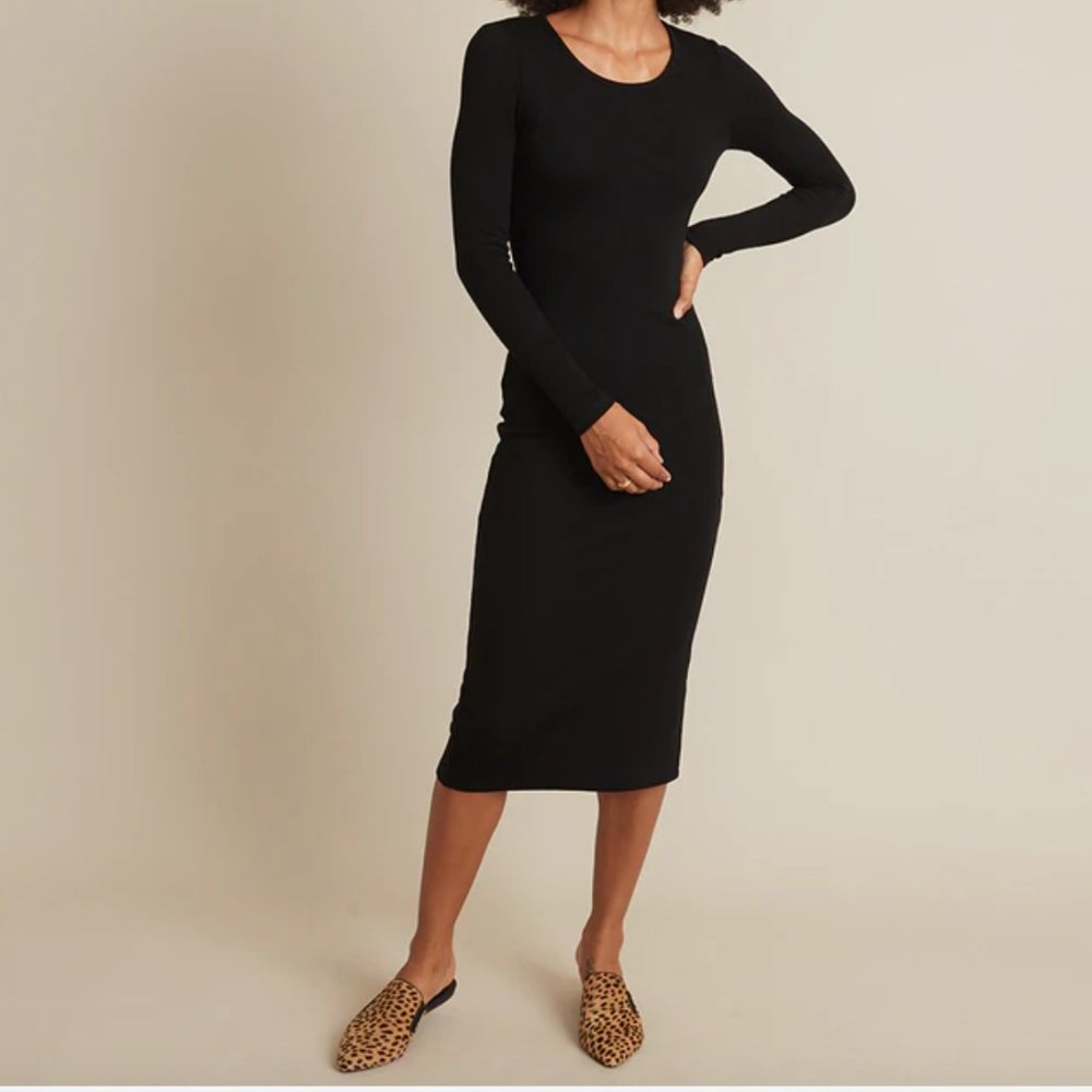 MARINE LAYER Lexi Black Midi Long Sleeve Dress Large